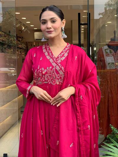 Rani Roman Silk Embroidered Kurta Suit Set