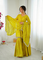 Lime Yellow Mul Chanderi Sharara Suit Set