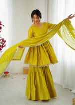 Lime Yellow Mul Chanderi Sharara Suit Set