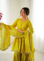 Lime Yellow Mul Chanderi Sharara Suit Set