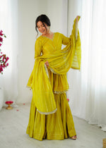 Lime Yellow Mul Chanderi Sharara Suit Set