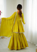 Lime Yellow Mul Chanderi Sharara Suit Set