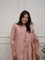Peach Chanderi Embroidered Kurta Suit Set