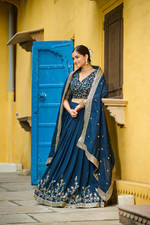 Vichitra Silk Sequins Embroidered Lehenga- Semi Stitched