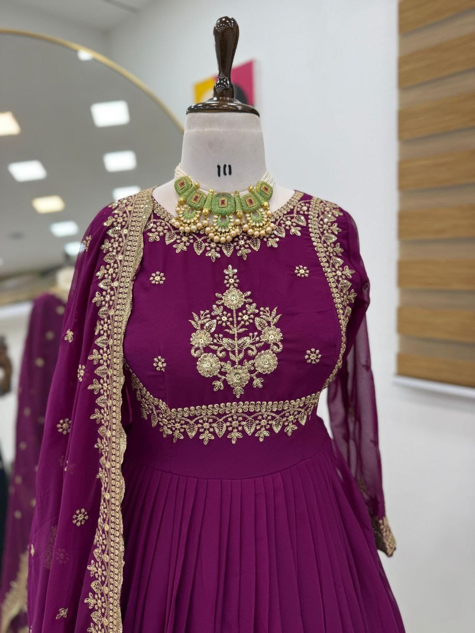 Wine Sequence Embroidered Georgette Gown