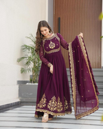 Wine Sequence Embroidered Georgette Gown