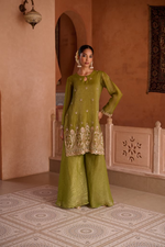 Henna Shimmer Tissue Embroidered Festive Kurta Palazzo Suit Set