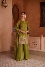 Henna Shimmer Tissue Embroidered Festive Kurta Palazzo Suit Set