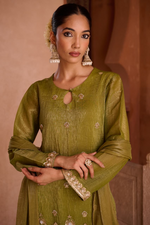 Henna Shimmer Tissue Embroidered Festive Kurta Palazzo Suit Set