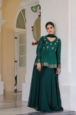 Deep Green Chiffon Indo-Western Lehenga