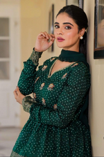 Deep Green Chiffon Indo-Western Lehenga