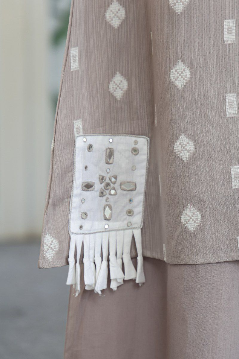 Taupe Cotton Floral Kurta Palazzo Set