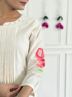 White Floral Russian Silk Suit Set