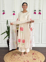 White Floral Russian Silk Suit Set