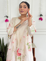 White Floral Russian Silk Suit Set