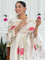 White Floral Russian Silk Suit Set