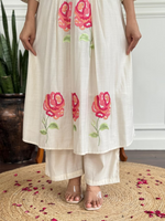 White Floral Russian Silk Suit Set