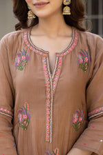 Brown Mul Cotton Hand Work Embroidered Kurta Suit Set
