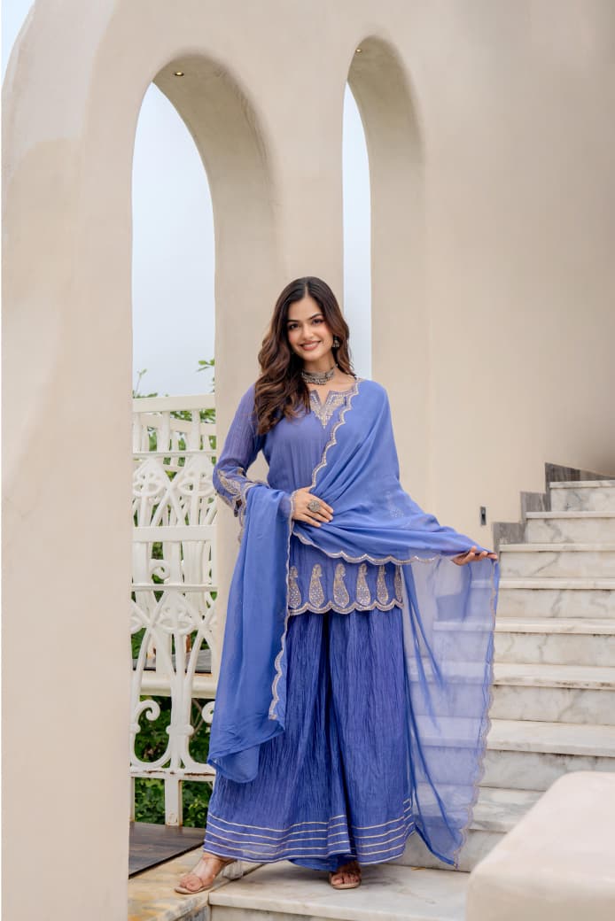 Vodka Bloom Mul Chanderi Sharara Suit