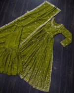 Parrot Green Chinon Sequins Embroidered Gown With Palazzo