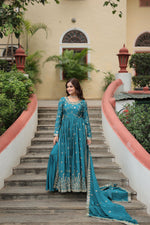 Rama Chinon Sequins Embroidered Gown with Palazzo