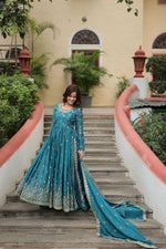 Rama Chinon Sequins Embroidered Gown with Palazzo