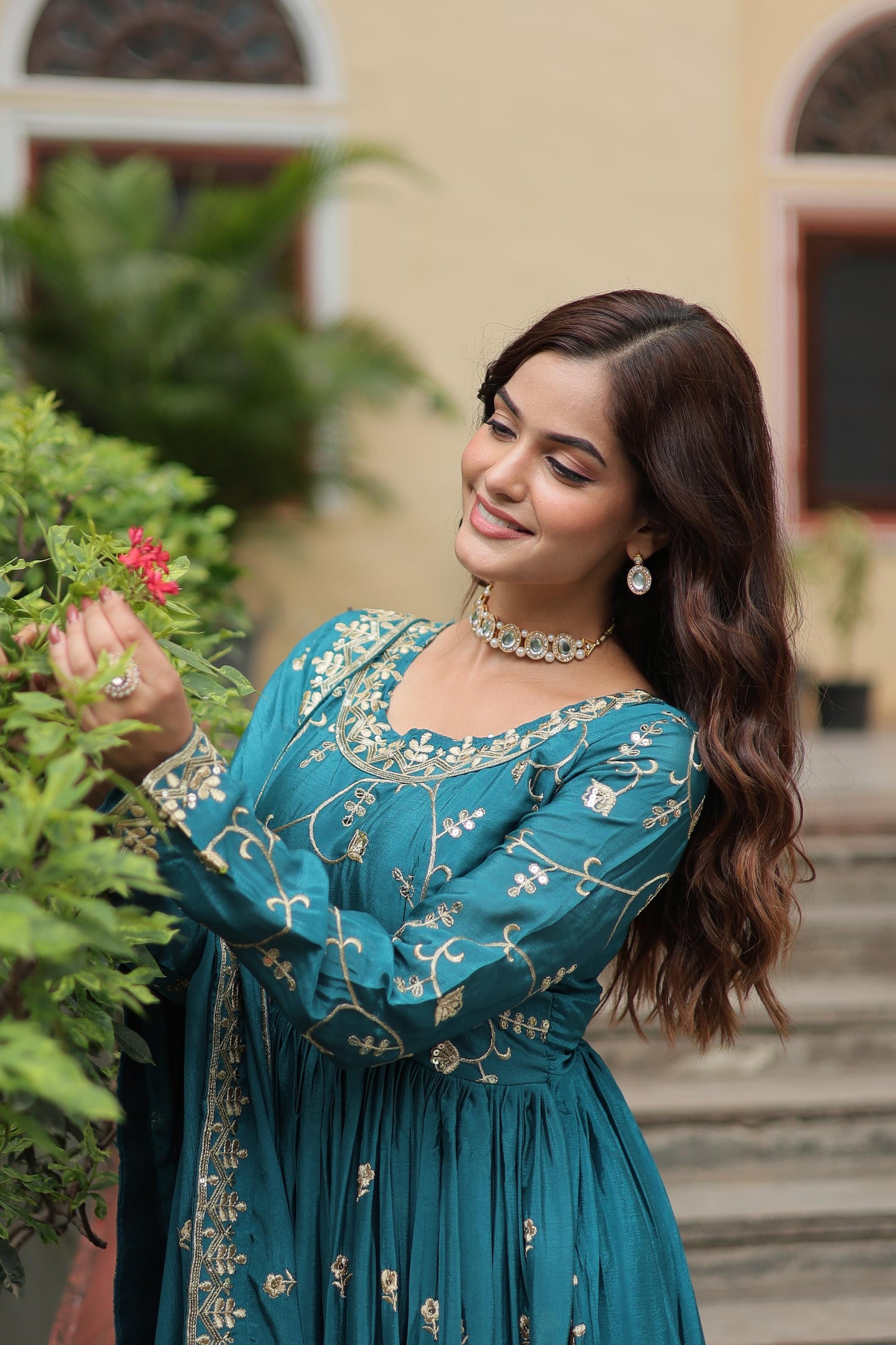 Rama Chinon Sequins Embroidered Gown with Palazzo