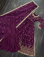 Wine Chinon Sequins Embroidered Gown With Palazzo