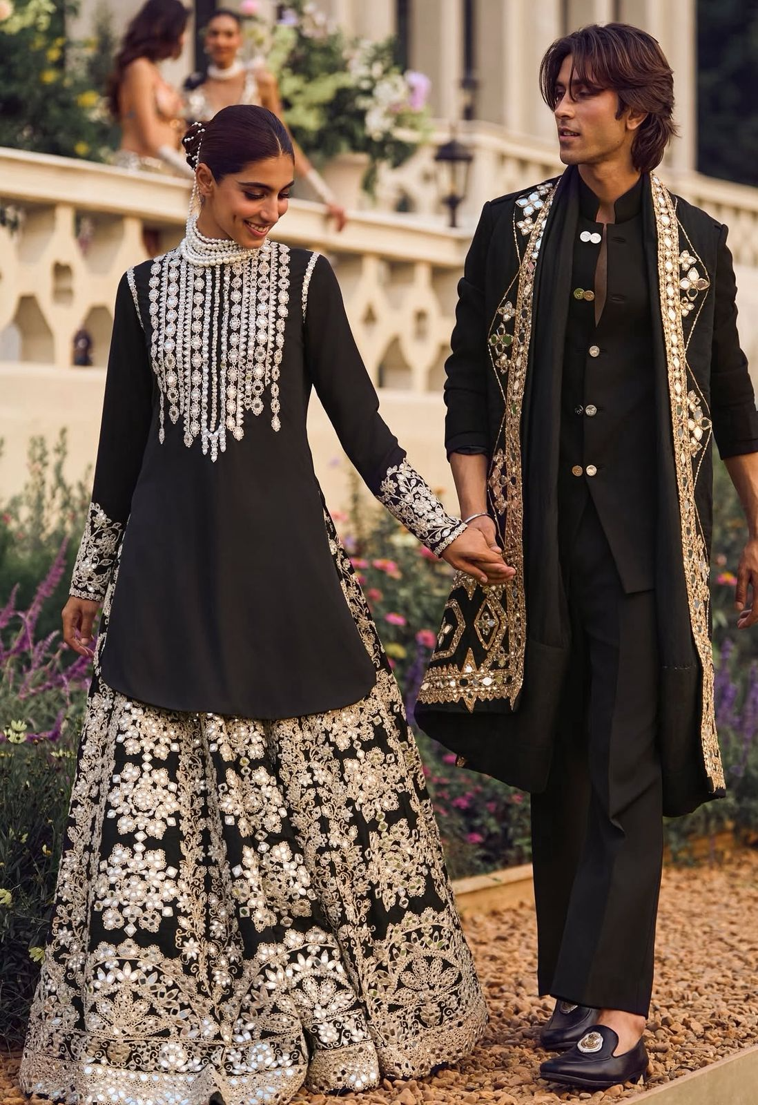Black Chinon Sequencce Embroidered Lehenga