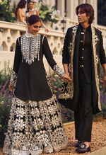 Black Chinon Sequencce Embroidered Lehenga