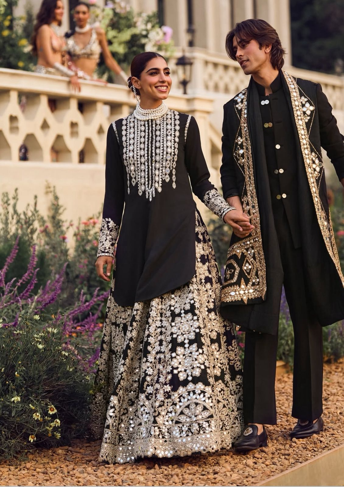 Black Chinon Sequencce Embroidered Lehenga