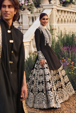 Black Chinon Sequencce Embroidered Lehenga