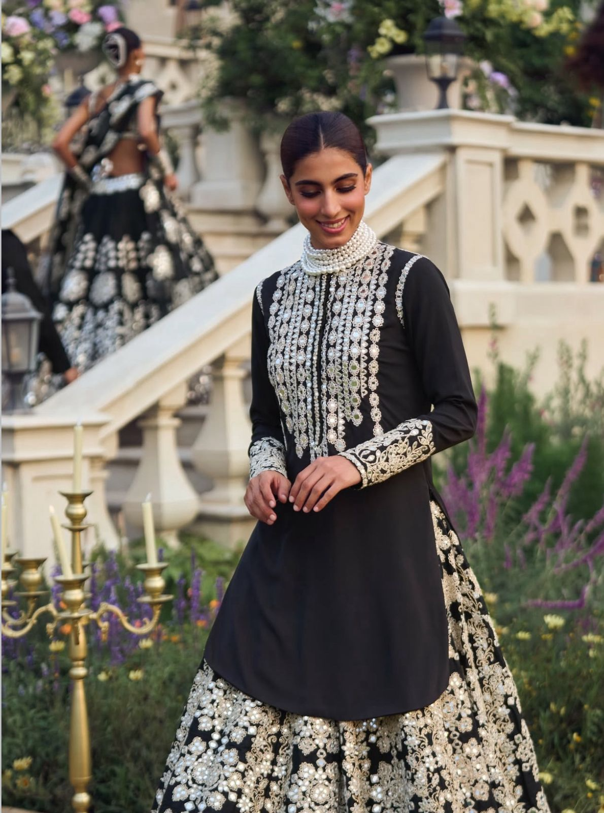 Black Chinon Sequencce Embroidered Lehenga