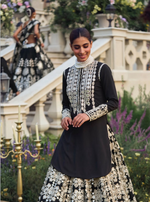 Black Chinon Sequencce Embroidered Lehenga