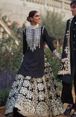 Black Chinon Sequencce Embroidered Lehenga
