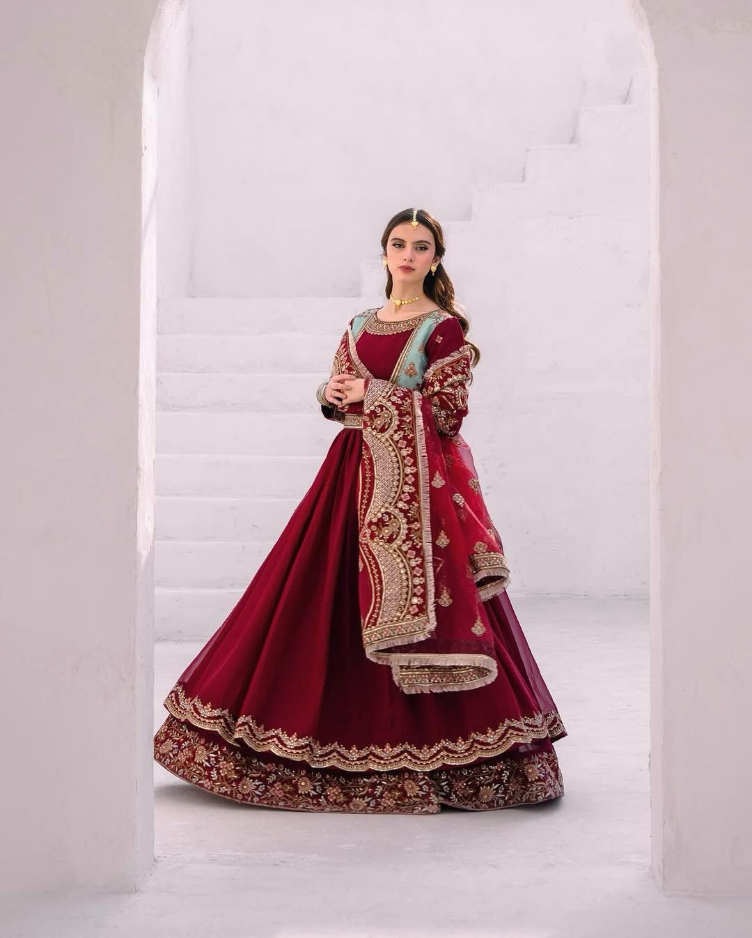 Red Georgette Thread & Sequence Embroidered Gown