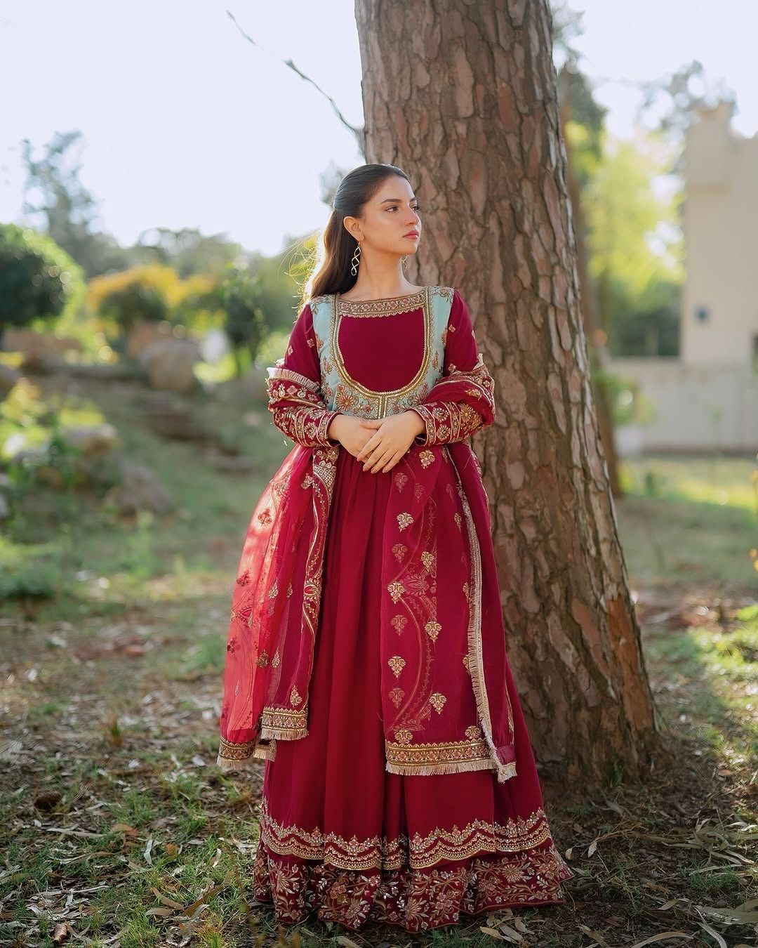 Red Georgette Thread & Sequence Embroidered Gown
