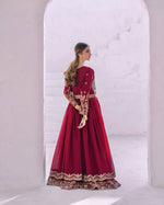 Red Georgette Thread & Sequence Embroidered Gown