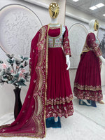 Red Georgette Thread & Sequence Embroidered Gown