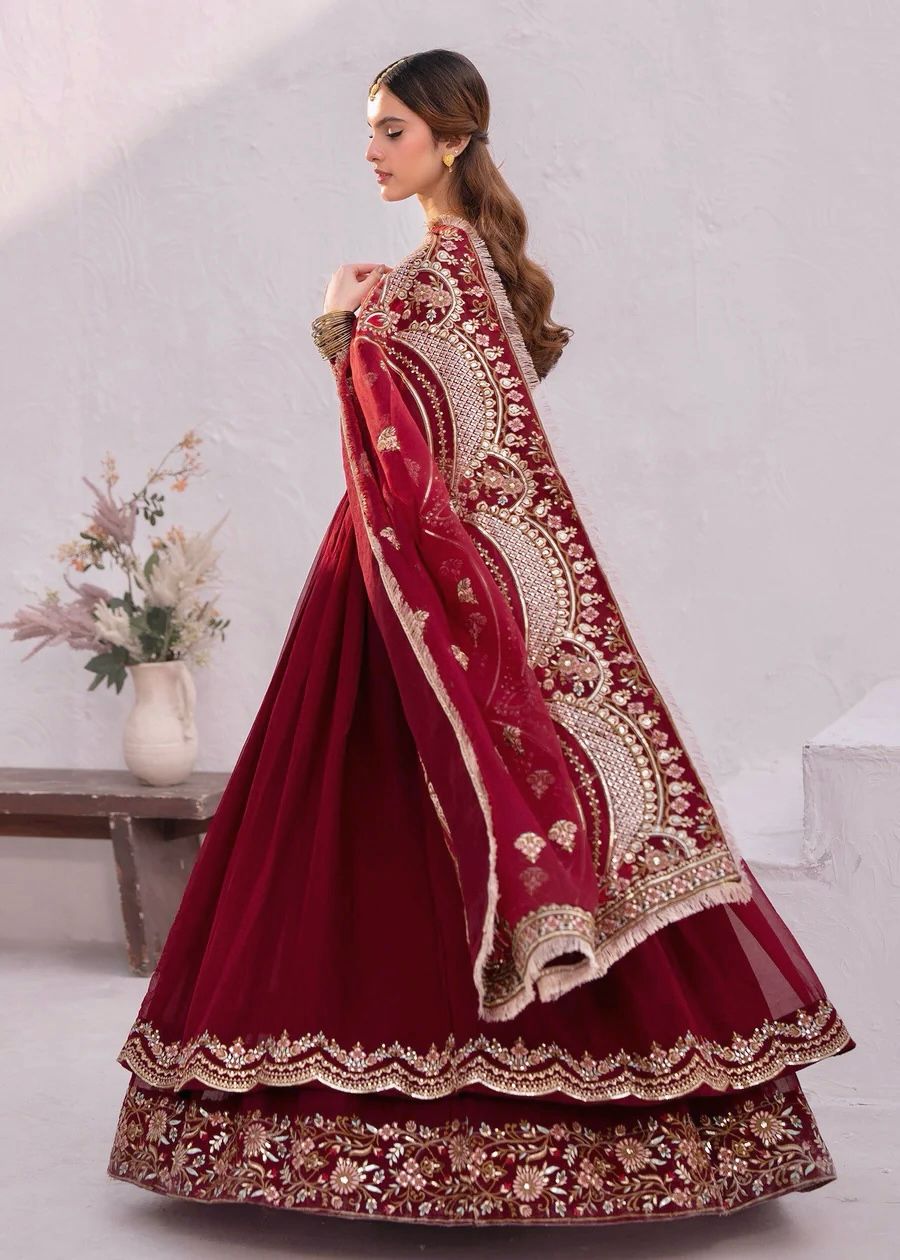 Red Georgette Thread & Sequence Embroidered Gown