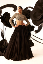 Black Organza, Net Pearls, Persian Fleur Embroidered Blouse With Gathered Skirt