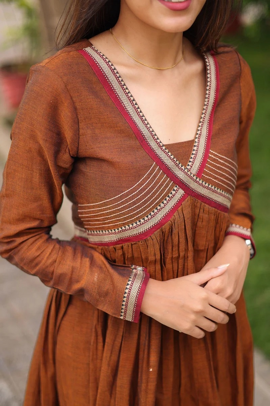 Copper Handloom Kurti Set