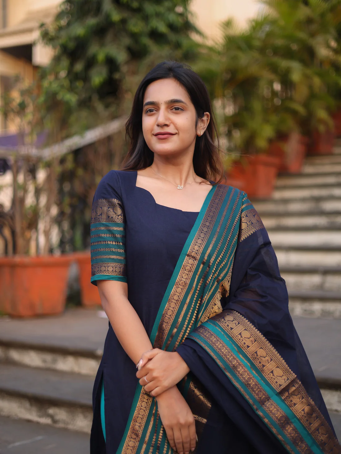 Blue & Peacock Blue Kanchi Cotton Kurta Set