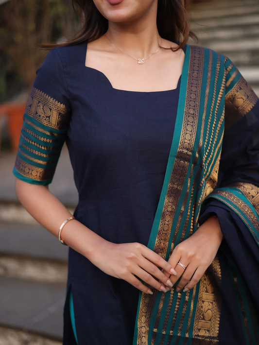 Blue & Peacock Blue Kanchi Cotton Kurta Set