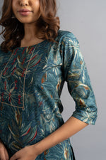 Cotton Printed A-Line Kurta - Ultramarine Blue