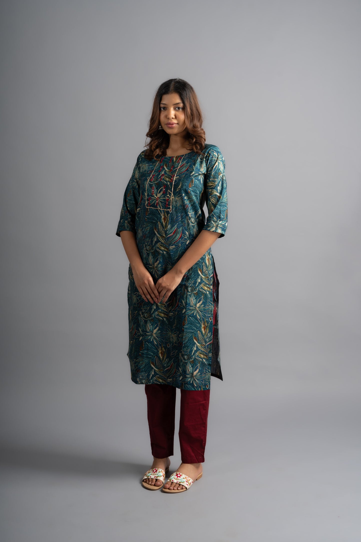 Cotton Printed A-Line Kurta - Ultramarine Blue