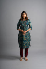 Cotton Printed A-Line Kurta - Ultramarine Blue