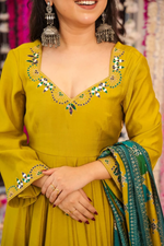 Yellow Chanderi Silk Sequence Embroidered Anarkali Suit