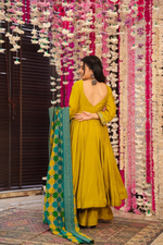 Yellow Chanderi Silk Sequence Embroidered Anarkali Suit