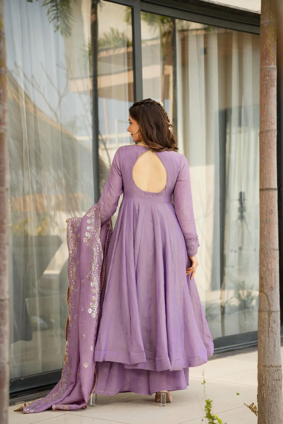 Purple Shimmer Silk Embroidered Anarkali Suit
